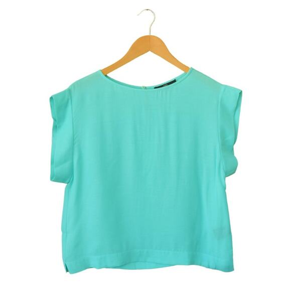 TIBI Pool Blue Modern Boxy Oversized Cap Sleeve Top - Picture 1 of 7